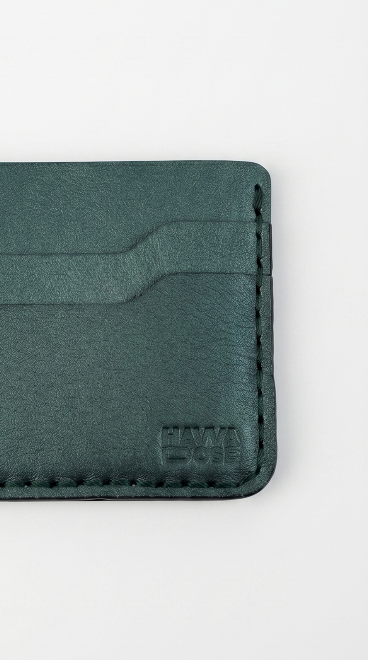 Engraving Cardholder– Handmade Genuine Leather - Green
