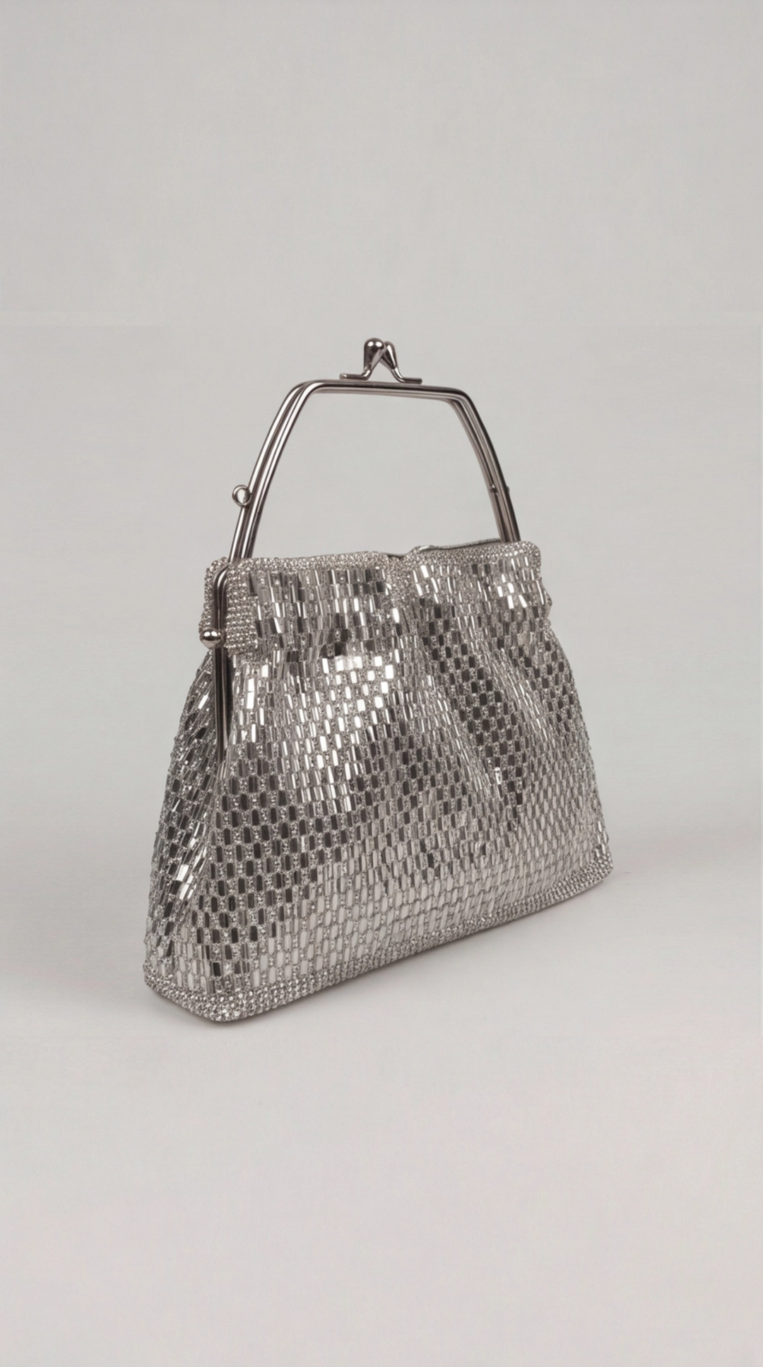 Silver Crystal Beaded Frame Bag