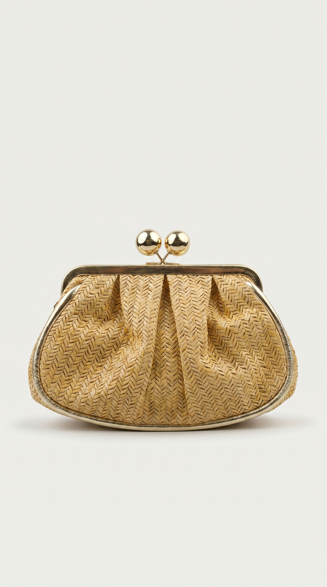 Woven Chevron Straw Clutch with Gold Sphere Kiss-Lock