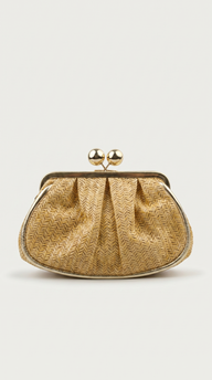 Woven Chevron Straw Clutch with Gold Sphere Kiss-Lock