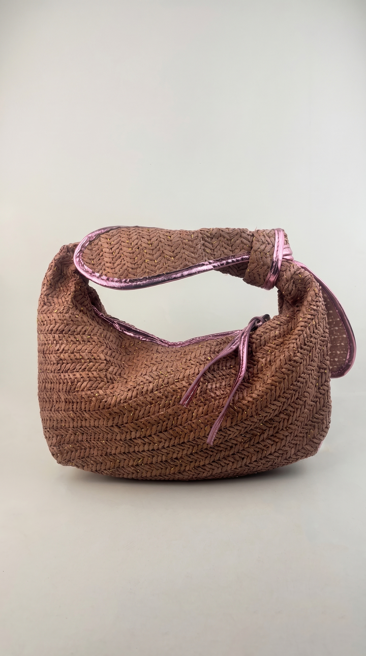 Metallic-Trimmed Mauve Chevron Knotted Bag