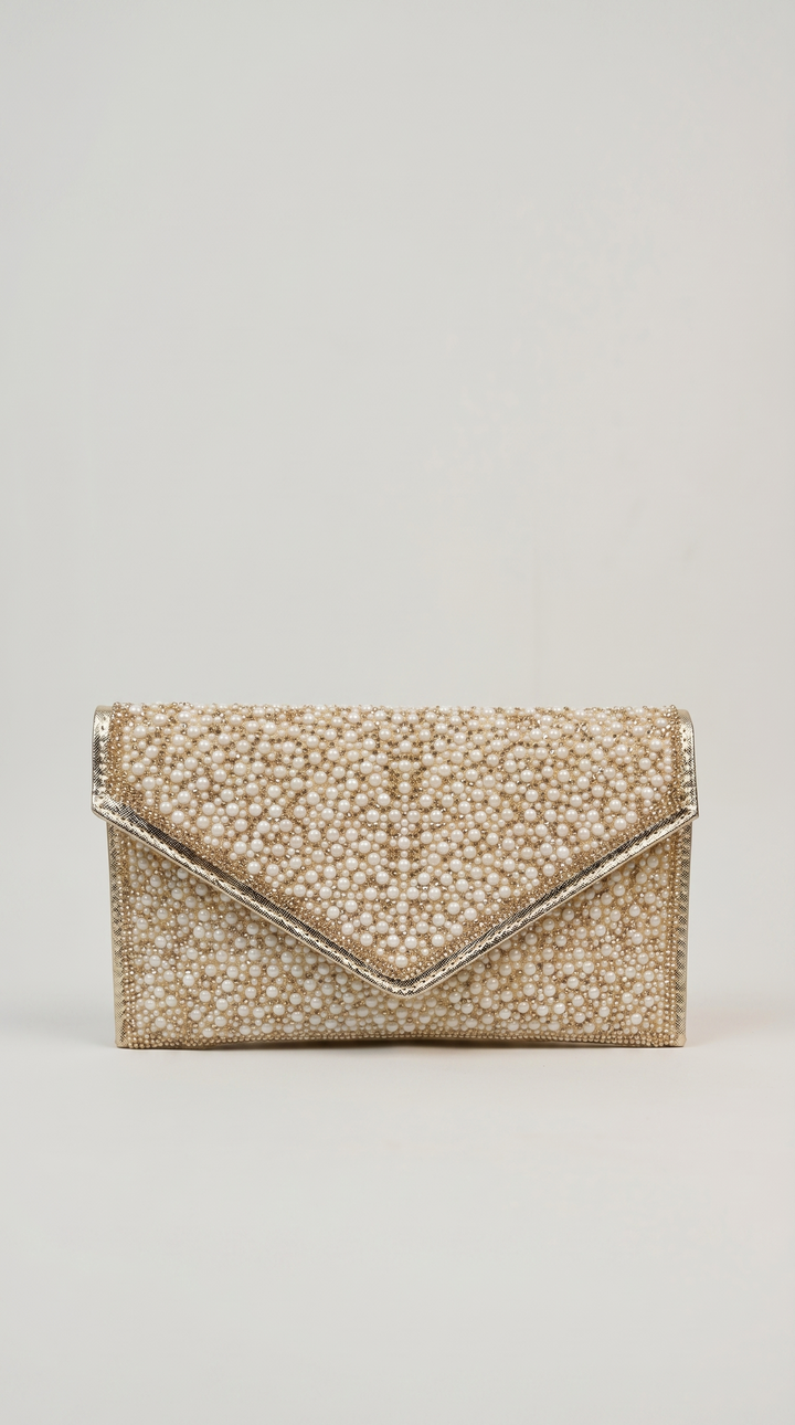 The Pearl Pavé Envelope Clutch - Gold