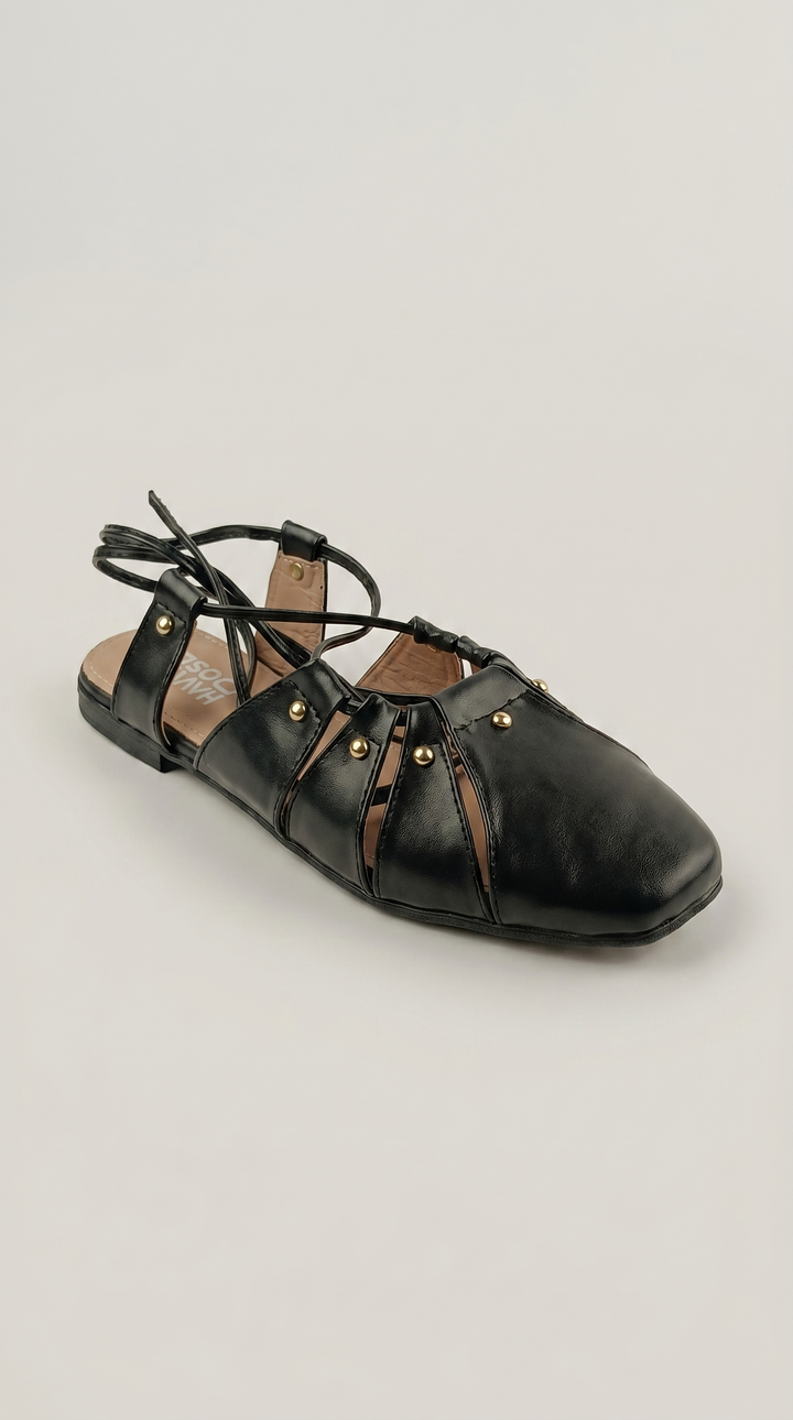 The Artisan Cross-Strap Flat - Black