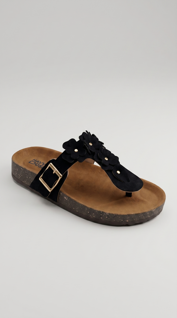 Black Floral Appliqué Platform Sandal