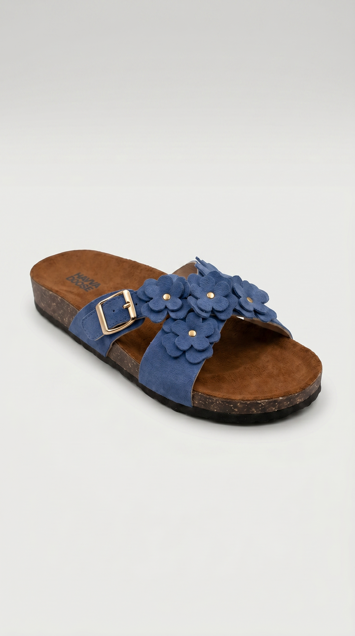 Denim Blue Floral Cross Sandal