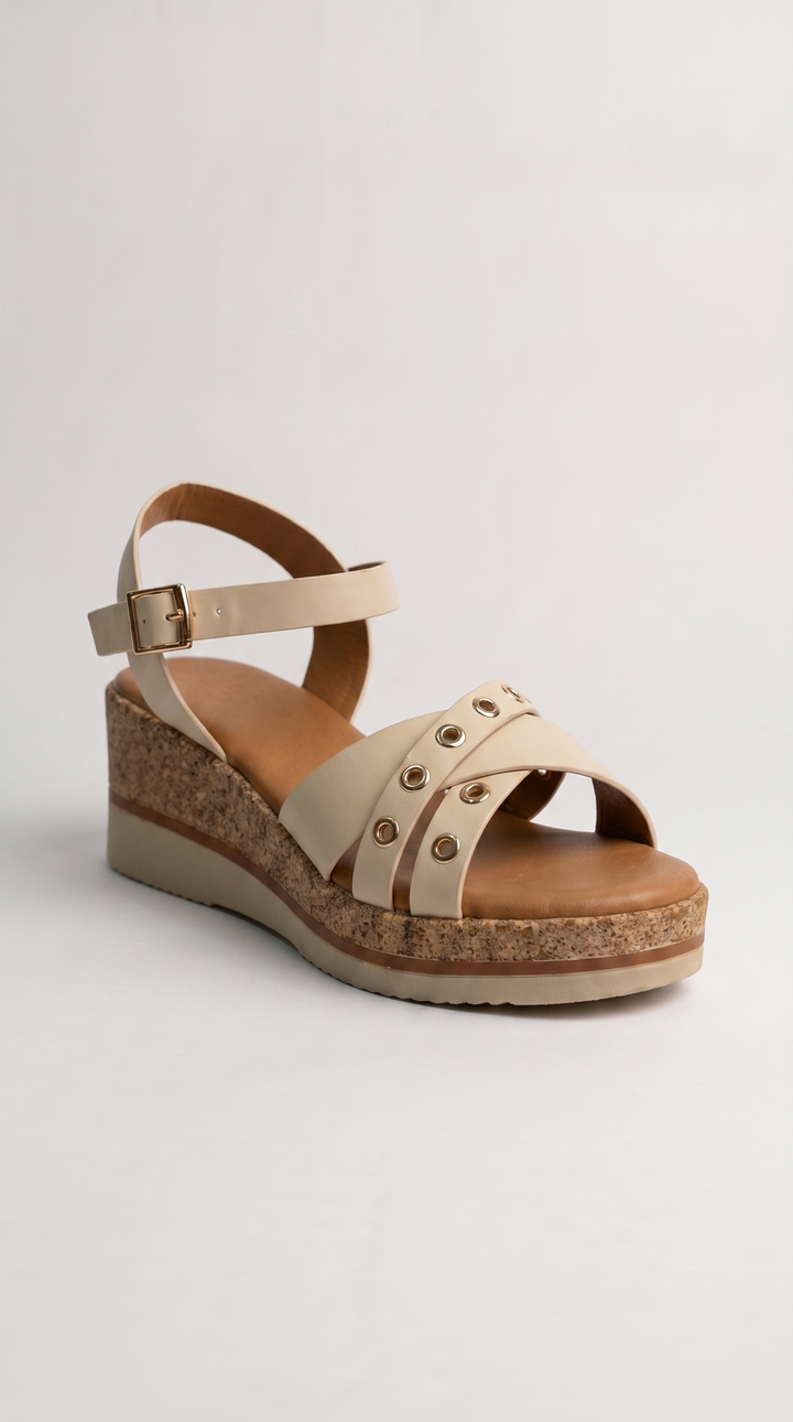 The Nova Grommet Wedge - Beige