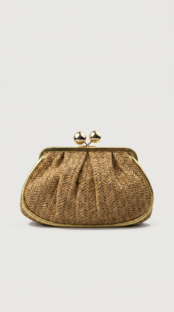 Woven Raffia Kiss-Lock Clutch