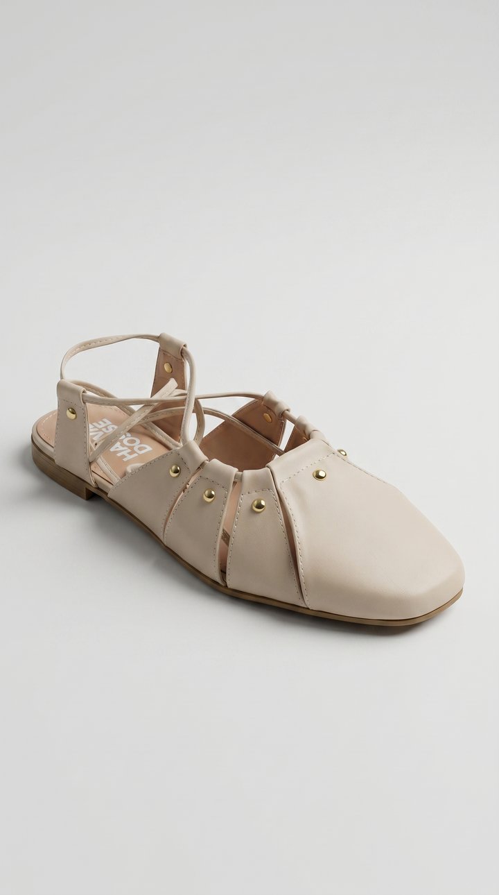 The Artisan Cross-Strap Flat - Beige