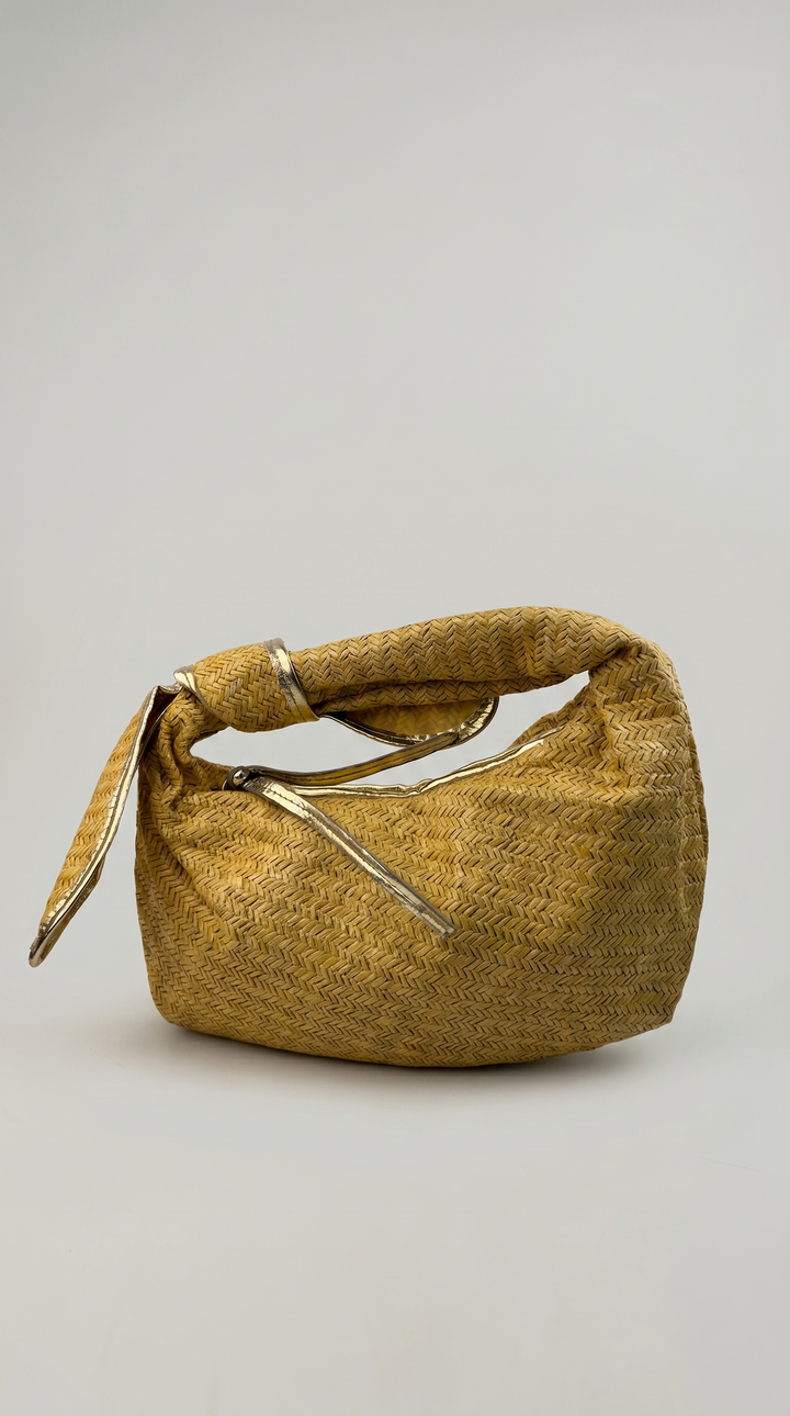 Golden Chevron Woven Knotted Crescent Bag