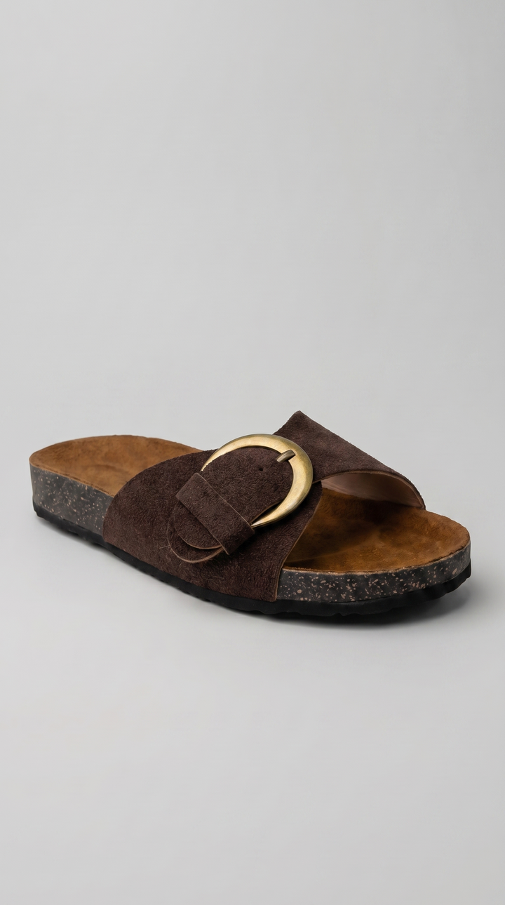The Luna Buckle Slide - Brown