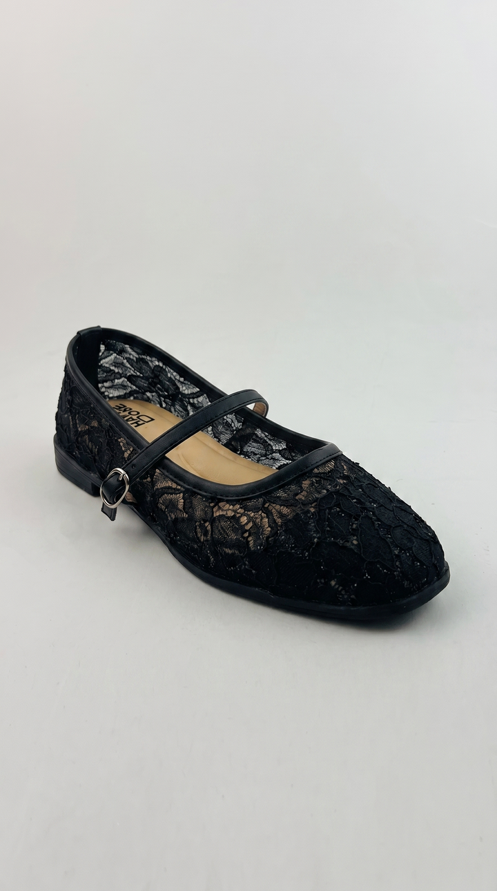 Black Floral Lace Mary Jane Flat