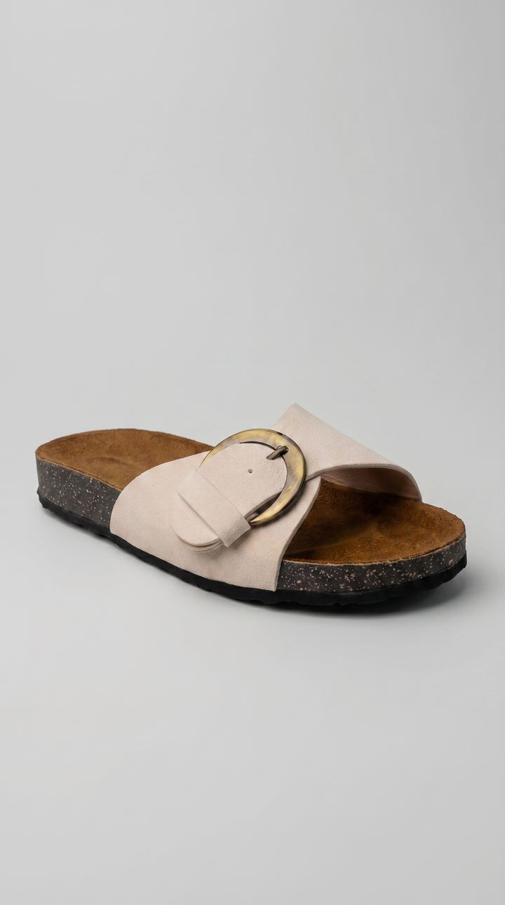 The Luna Buckle Slide - Beige