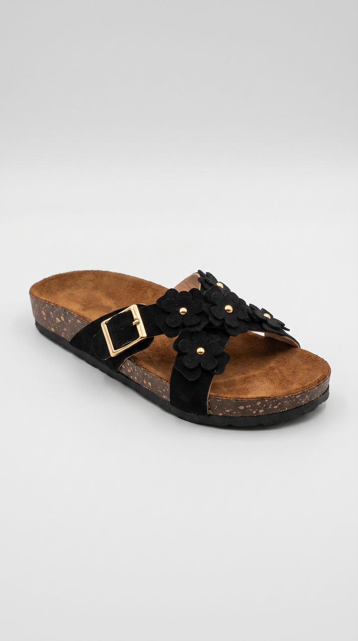 Black Floral Cross Sandal