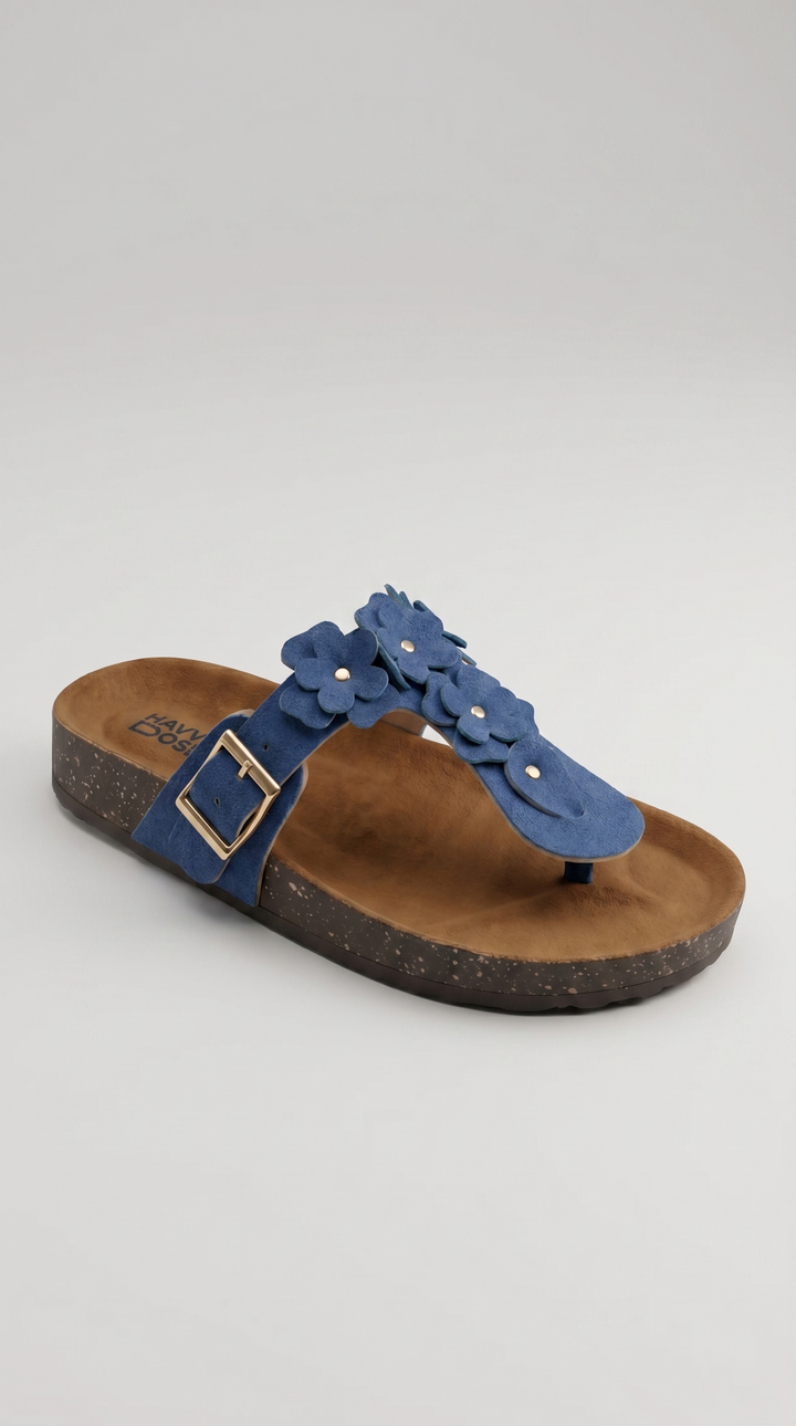 Denim Blue Floral Appliqué Platform Sandal