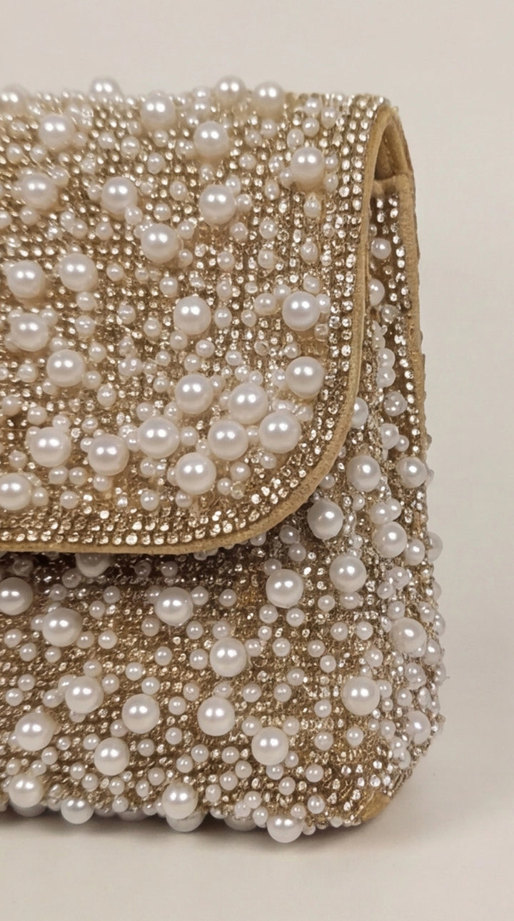 Pearl &amp; Crystal Embellished Clutch Bag