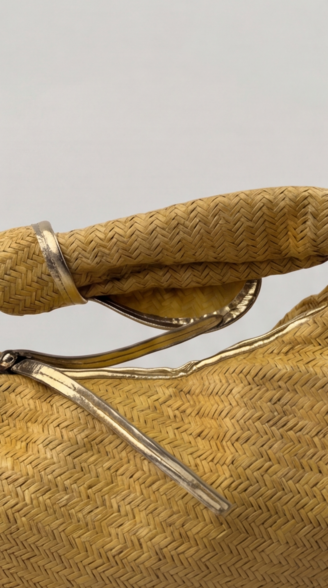 Golden Chevron Woven Knotted Crescent Bag