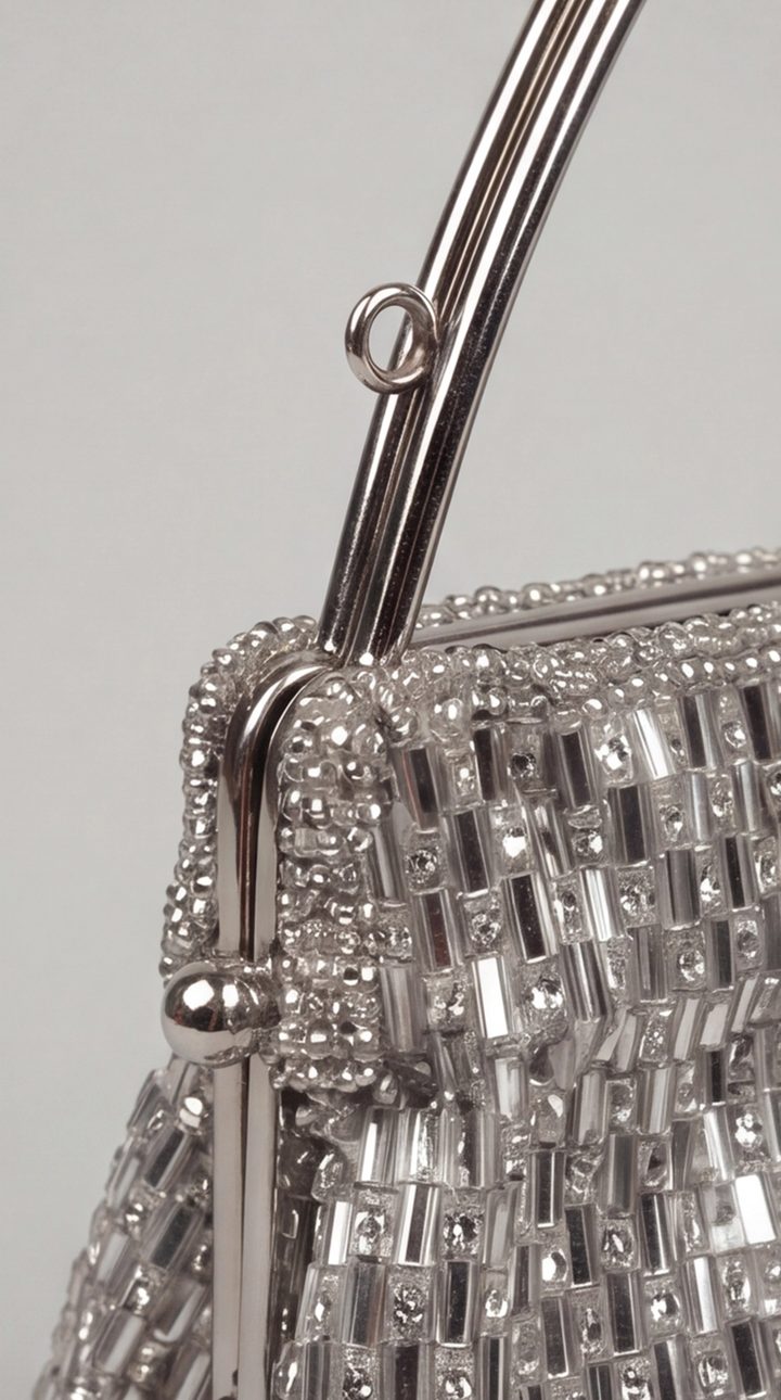 Silver Crystal Beaded Frame Bag