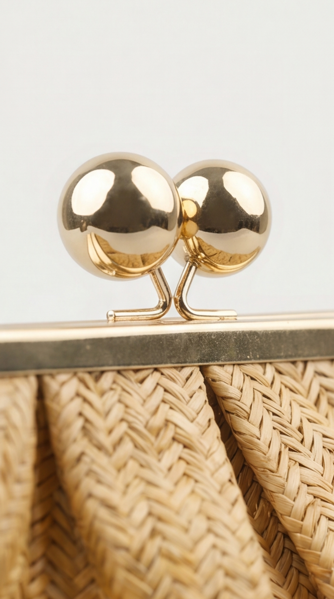 Woven Chevron Straw Clutch with Gold Sphere Kiss-Lock