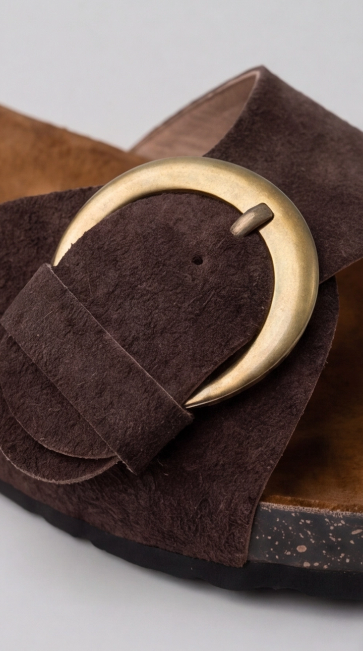 The Luna Buckle Slide - Brown