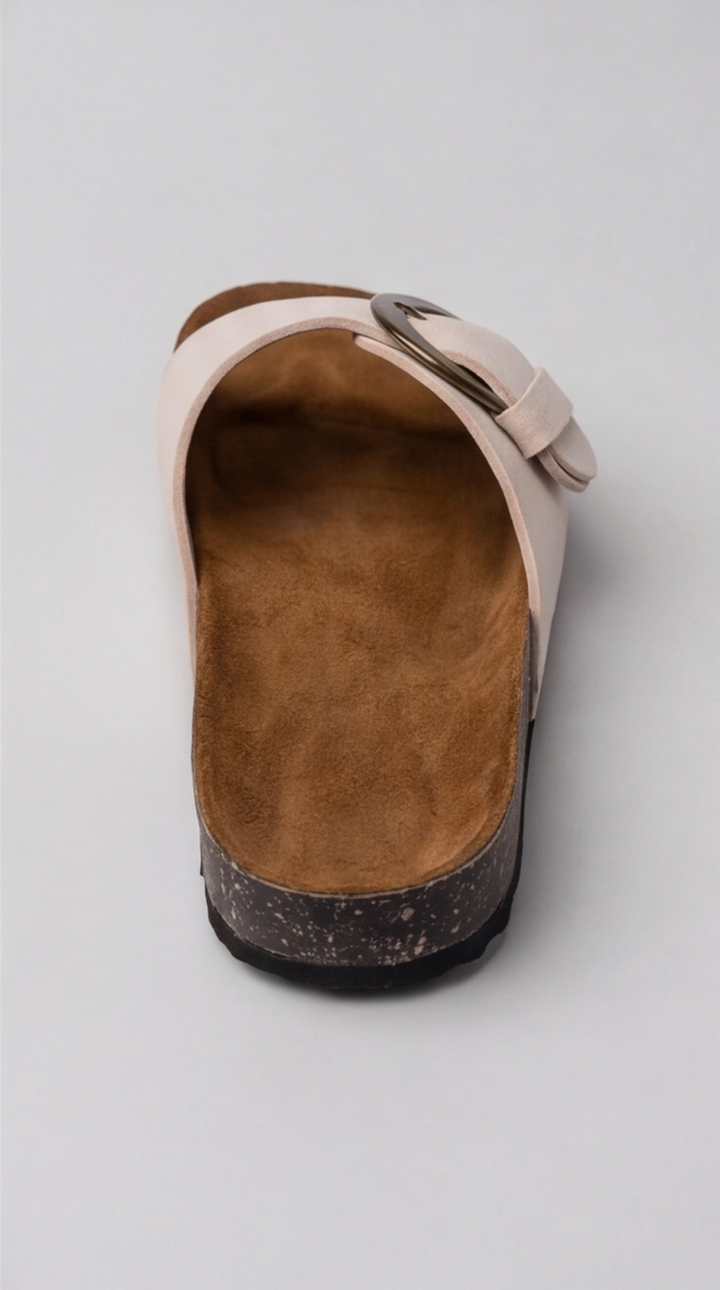 The Luna Buckle Slide - Beige