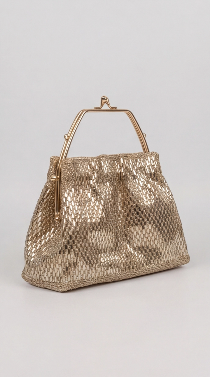 Golden Beaded Frame Bag