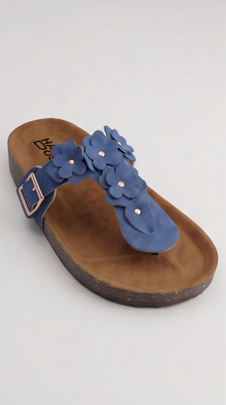 Denim Blue Floral Appliqué Platform Sandal