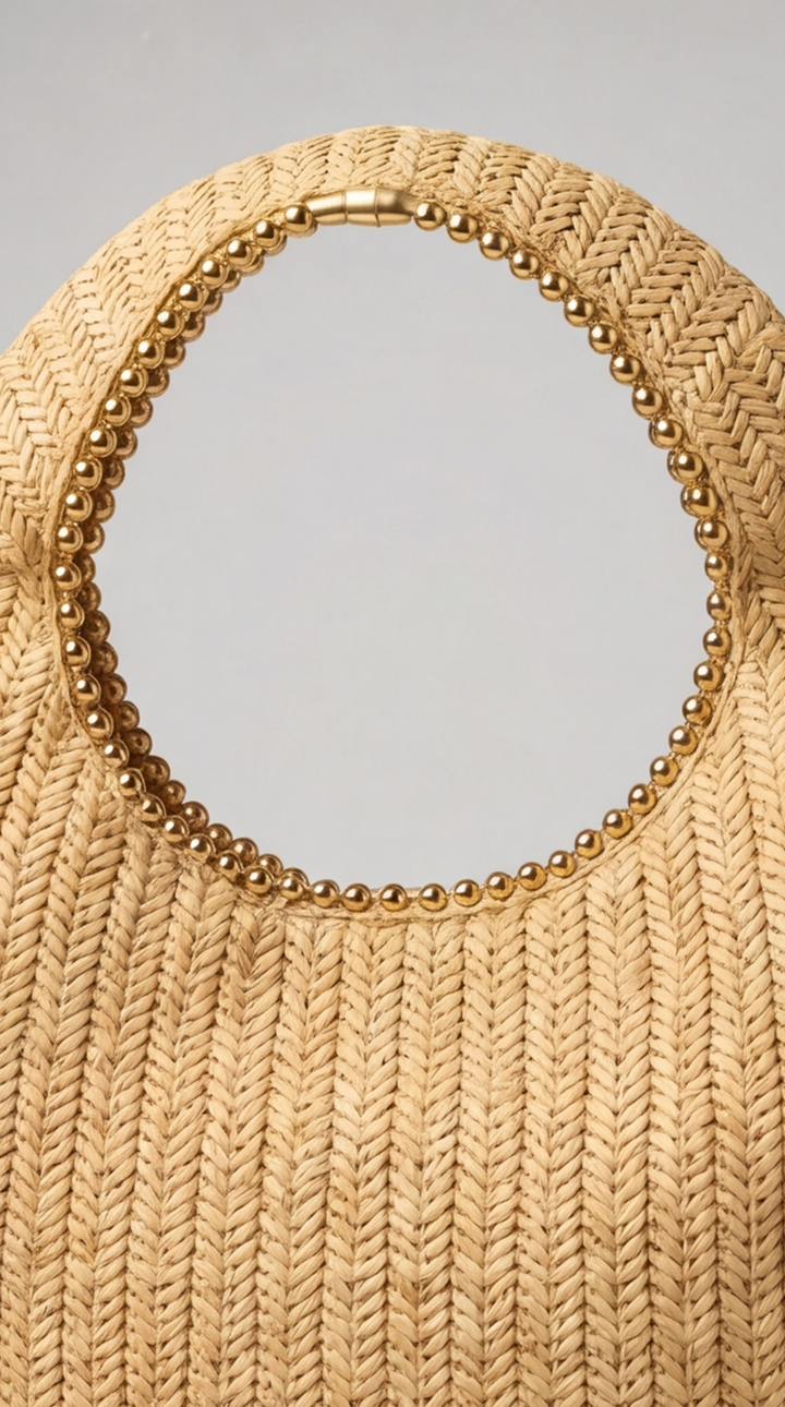 Beaded Cut-Out Chevron Straw Tote