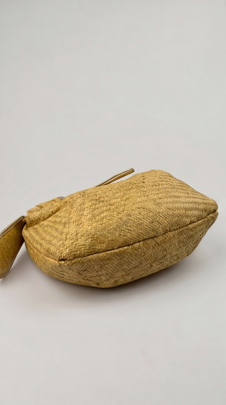 Golden Chevron Woven Knotted Crescent Bag
