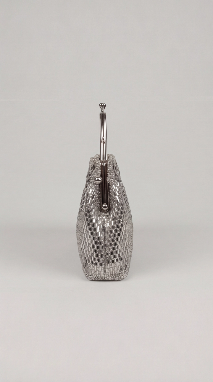 Silver Crystal Beaded Frame Bag
