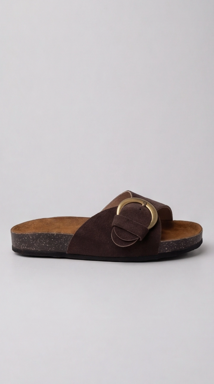 The Luna Buckle Slide - Brown