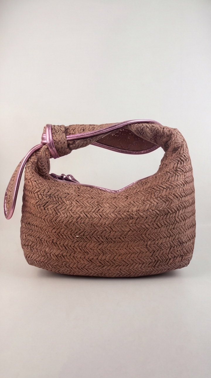 Metallic-Trimmed Mauve Chevron Knotted Bag