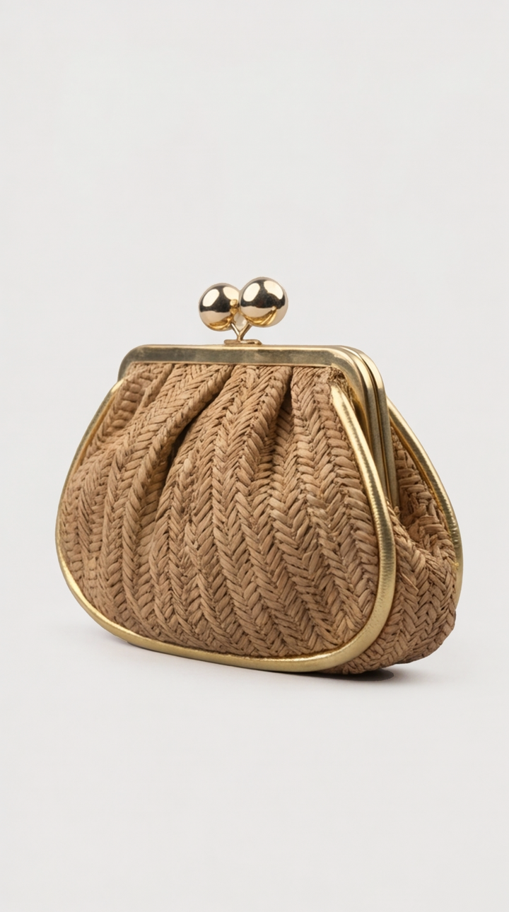 Woven Raffia Kiss-Lock Clutch