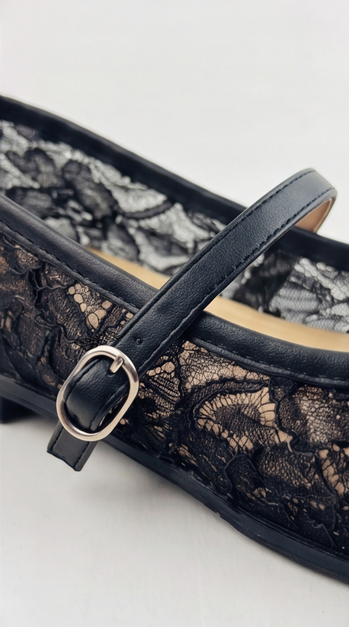 Black Floral Lace Mary Jane Flat