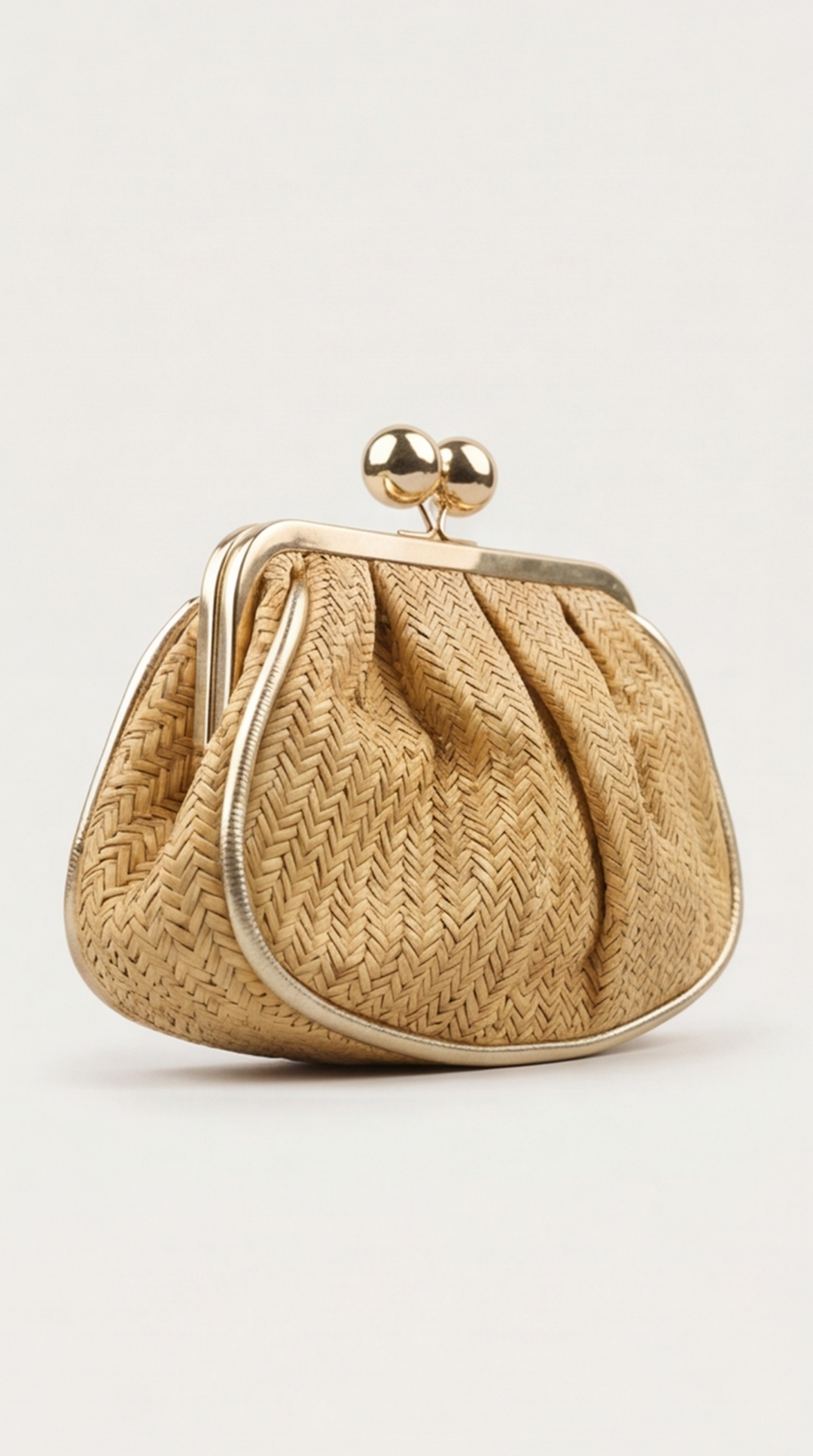 Woven Chevron Straw Clutch with Gold Sphere Kiss-Lock