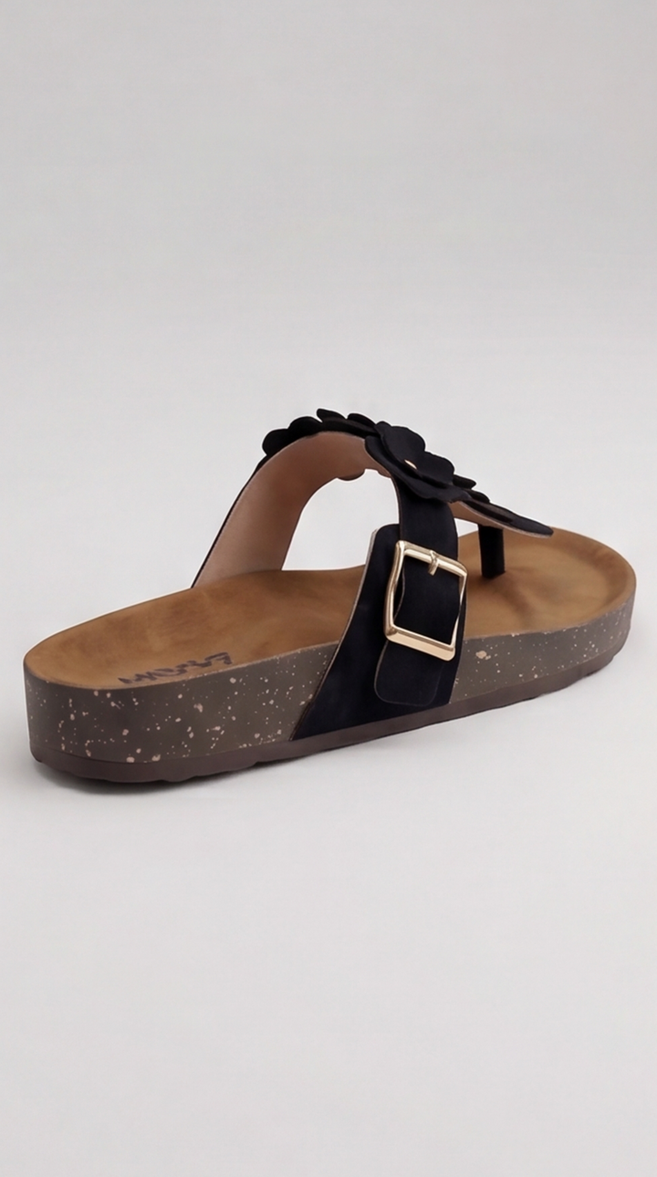Black Floral Appliqué Platform Sandal
