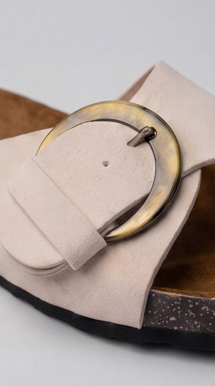 The Luna Buckle Slide - Beige