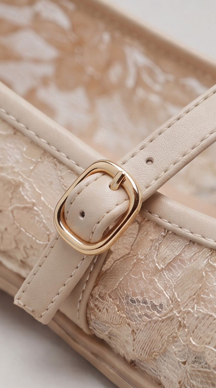 Beige Floral Lace Mary Jane Flat