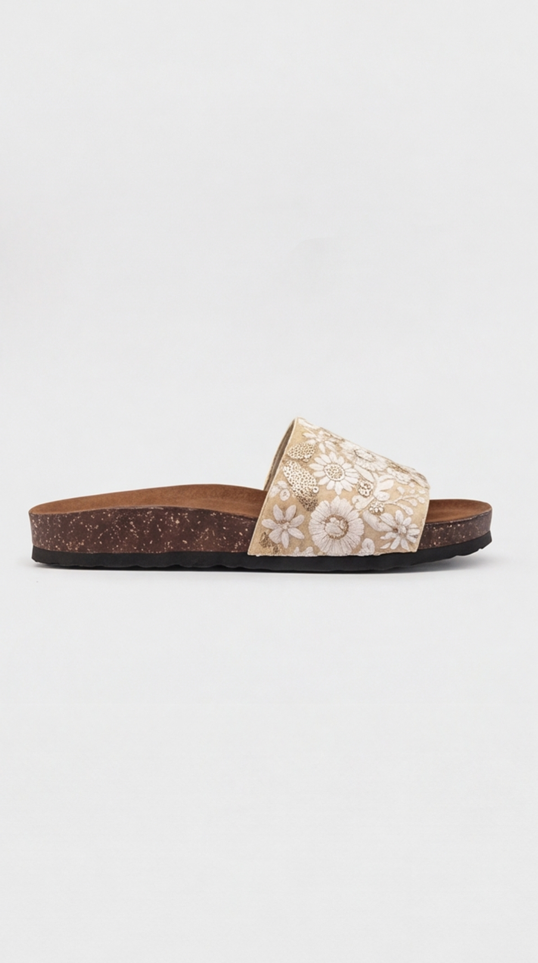 Ivory Floral Embroidered Cork Slide
