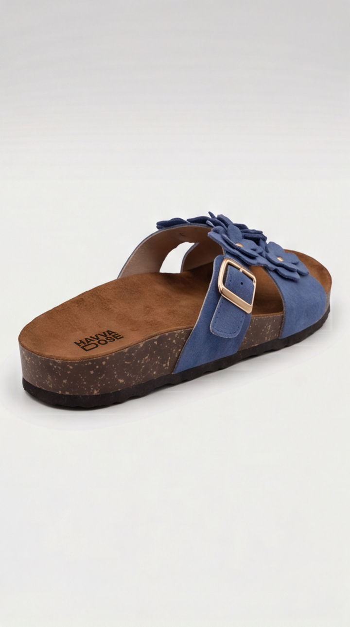 Denim Blue Floral Cross Sandal