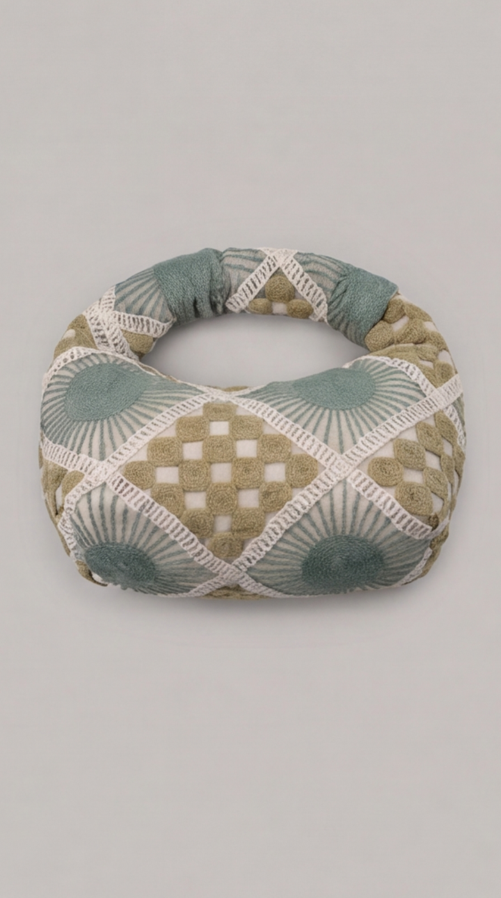 Geometric Patchwork Embroidered Crescent Bag