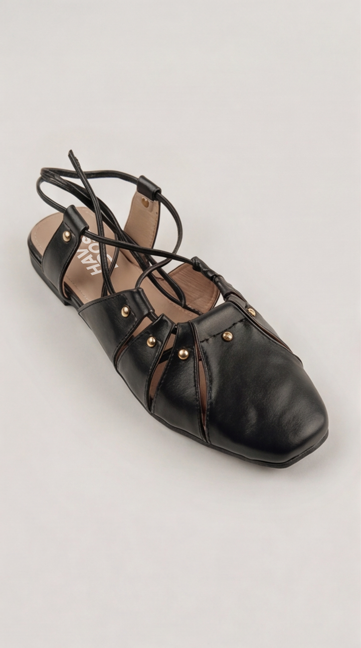 The Artisan Cross-Strap Flat - Black