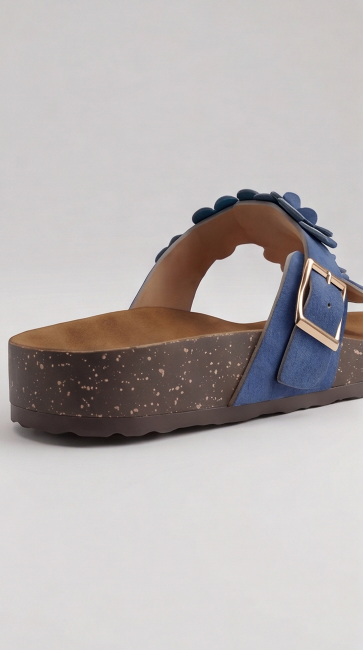Denim Blue Floral Appliqué Platform Sandal