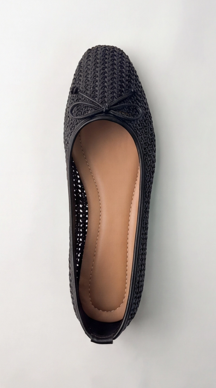 The Aria Raffia Ballet Flat -Black