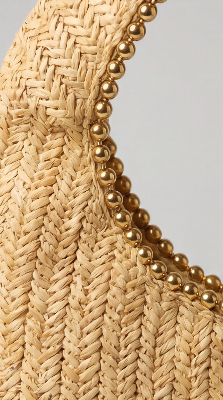 Beaded Cut-Out Chevron Straw Tote