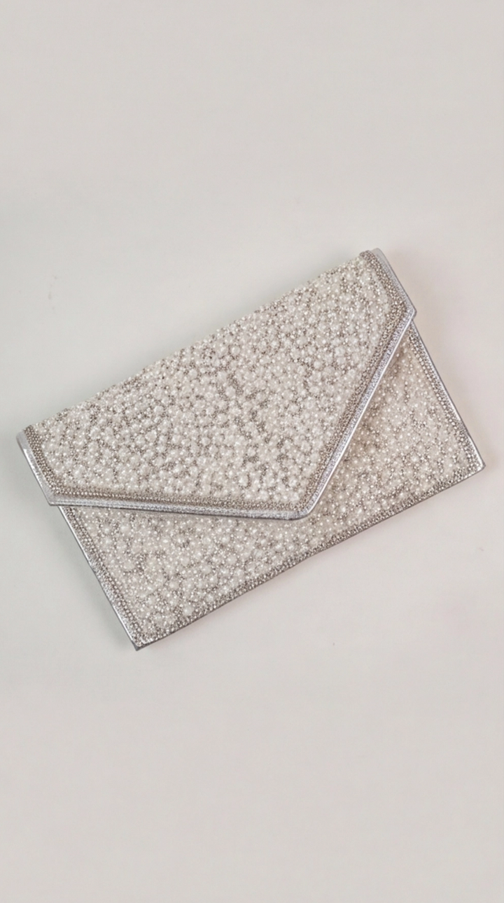 The Pearl Pavé Envelope Clutch - Silver