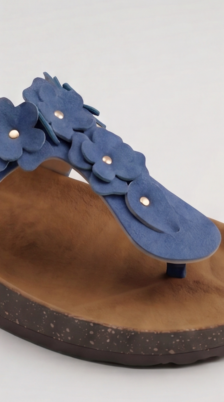 Denim Blue Floral Appliqué Platform Sandal