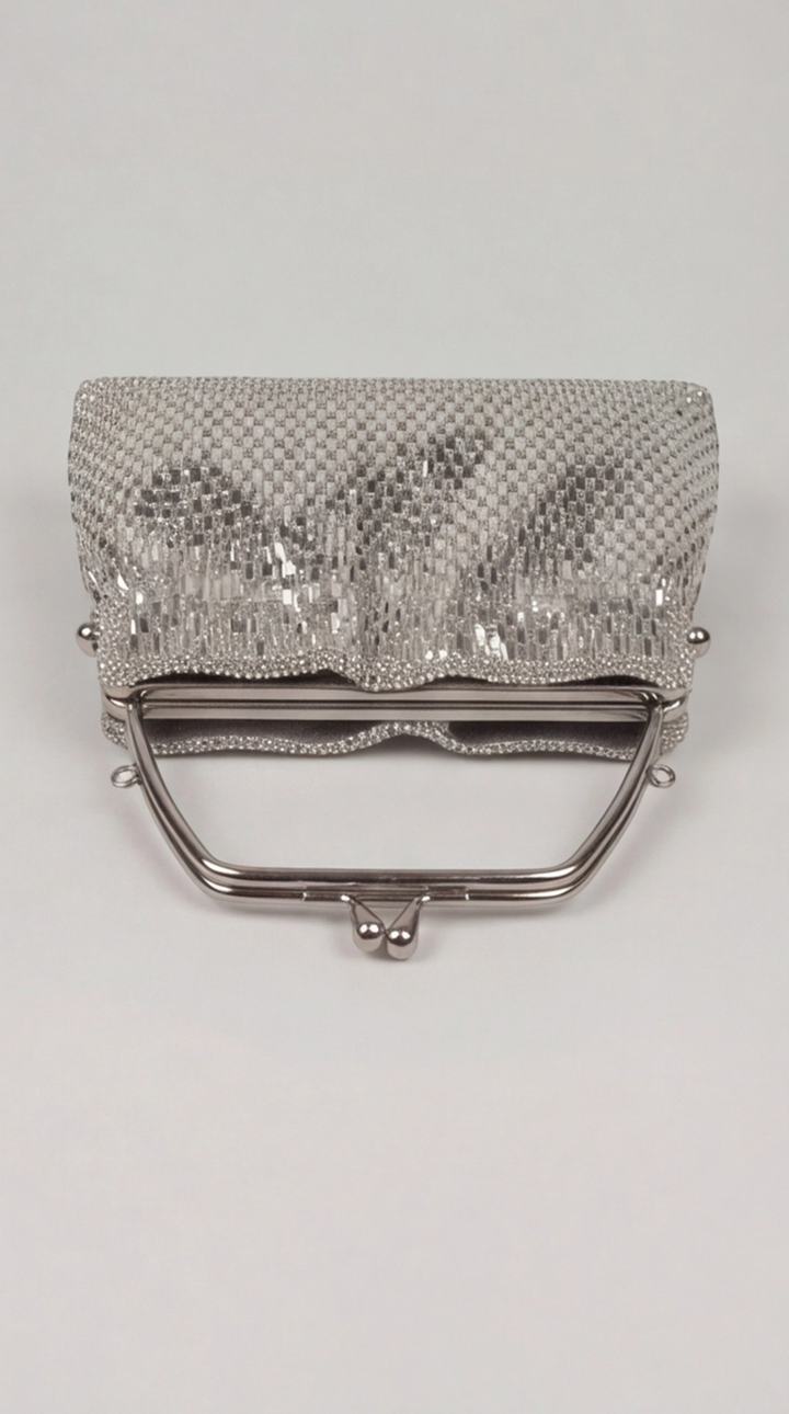 Silver Crystal Beaded Frame Bag