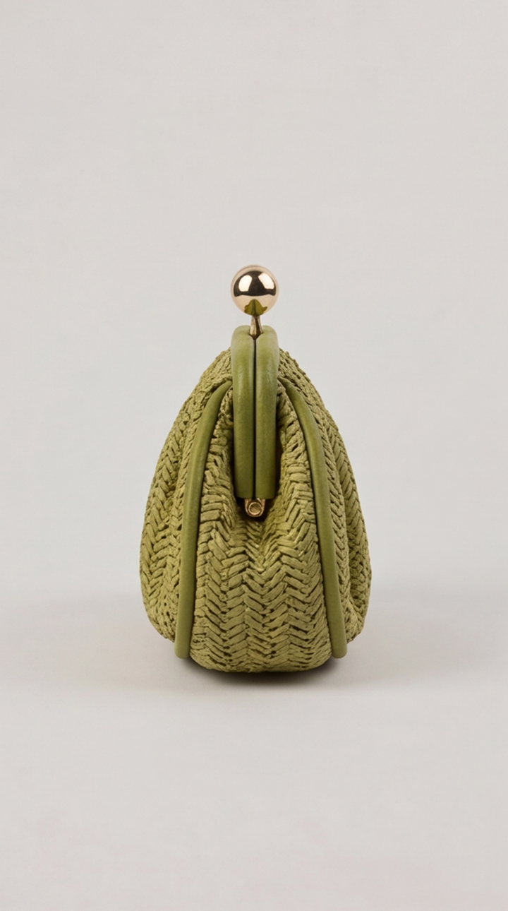 Olive Green Woven Kiss-Lock Pouch
