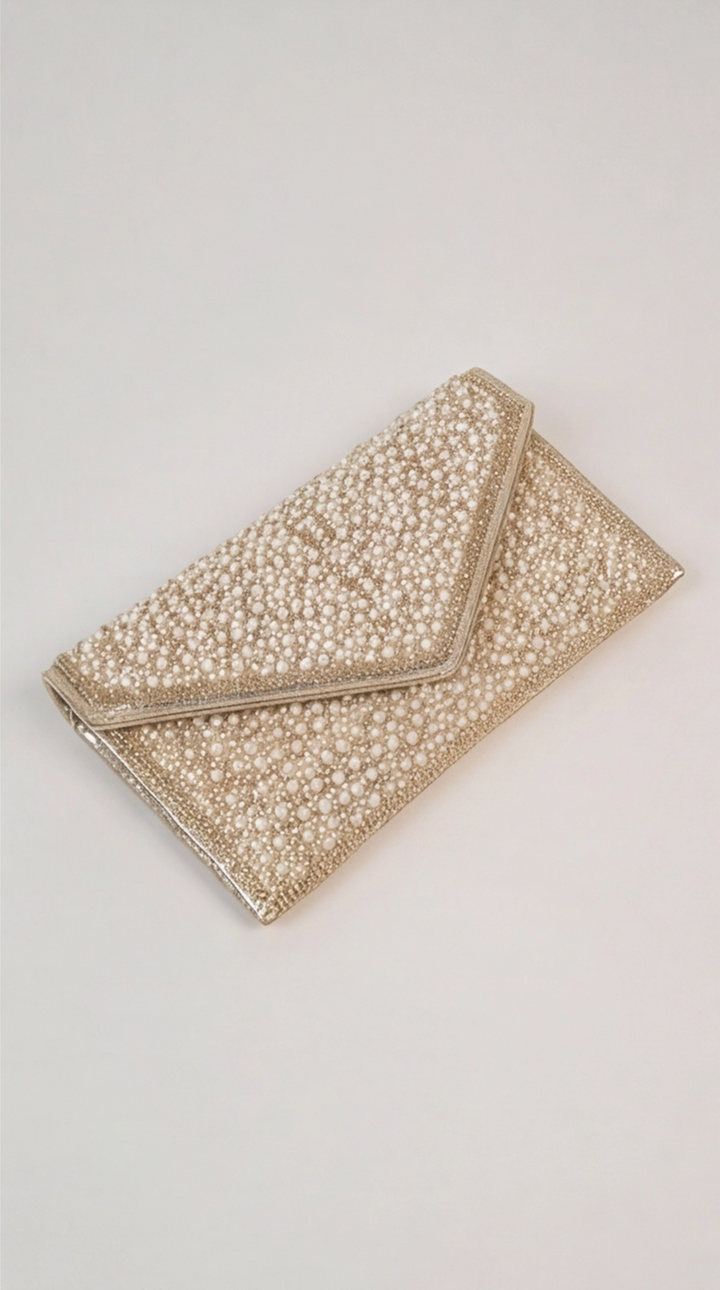 The Pearl Pavé Envelope Clutch - Gold