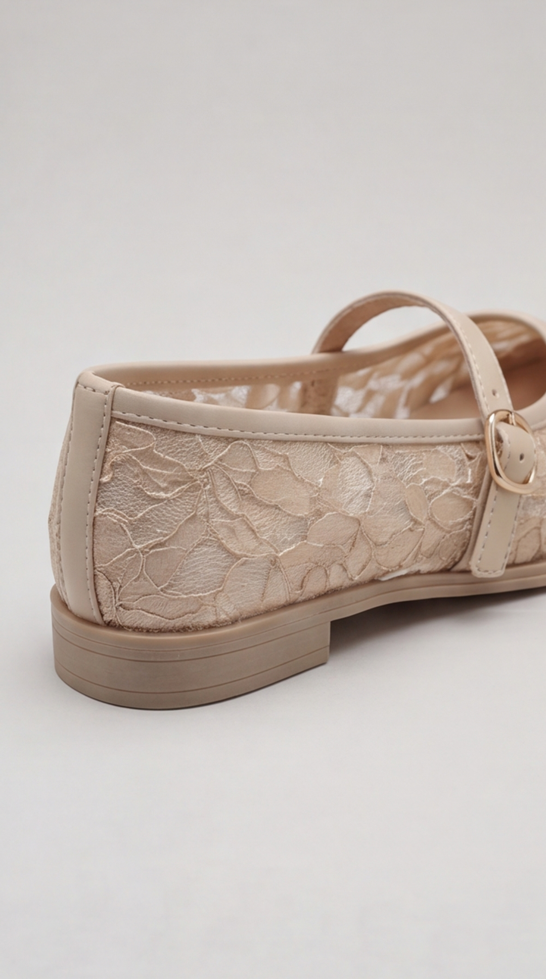 Beige Floral Lace Mary Jane Flat